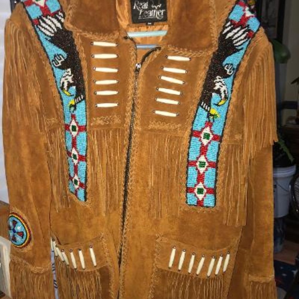 Native American Men's Brown Suede Beaded Jacket